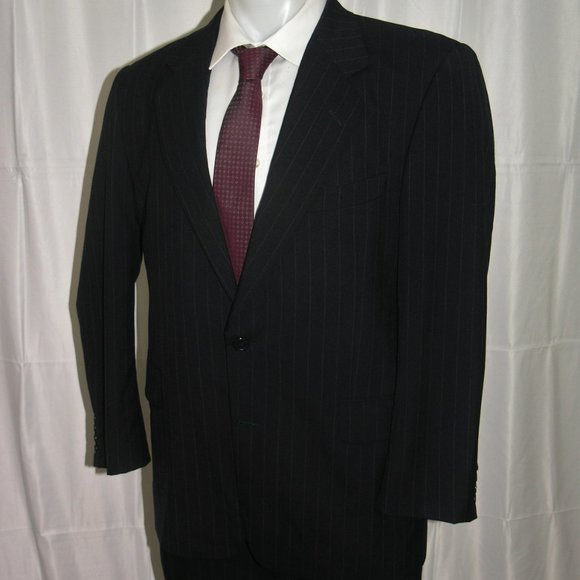 Gieves & Hawkes Henry Vintage Dark Blue Striped Two Button Suit 42R - Picture 6 of 13